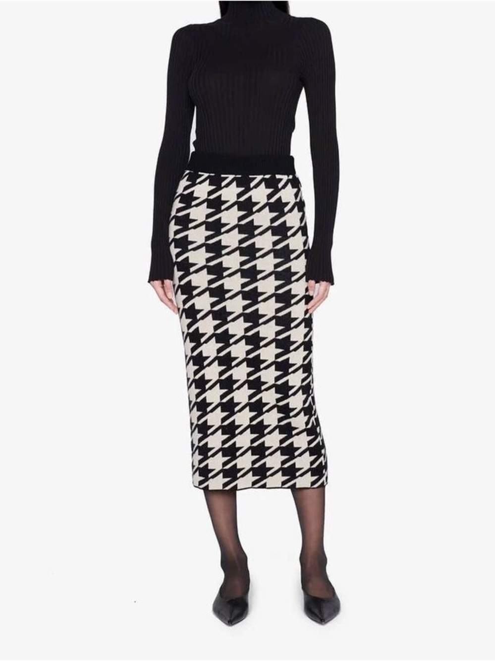 Anine Bing Reese Midi Skirt in Large Houndstooth size M